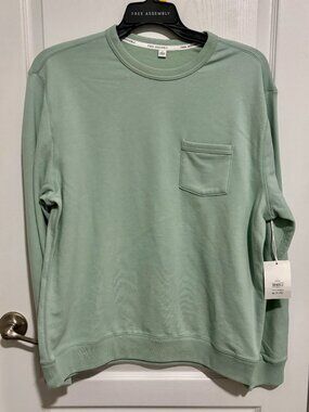 Free Assembly Men's Fleece Crew Long Sleeve Pullover Sweatshirt, Aqua, L or 2XL